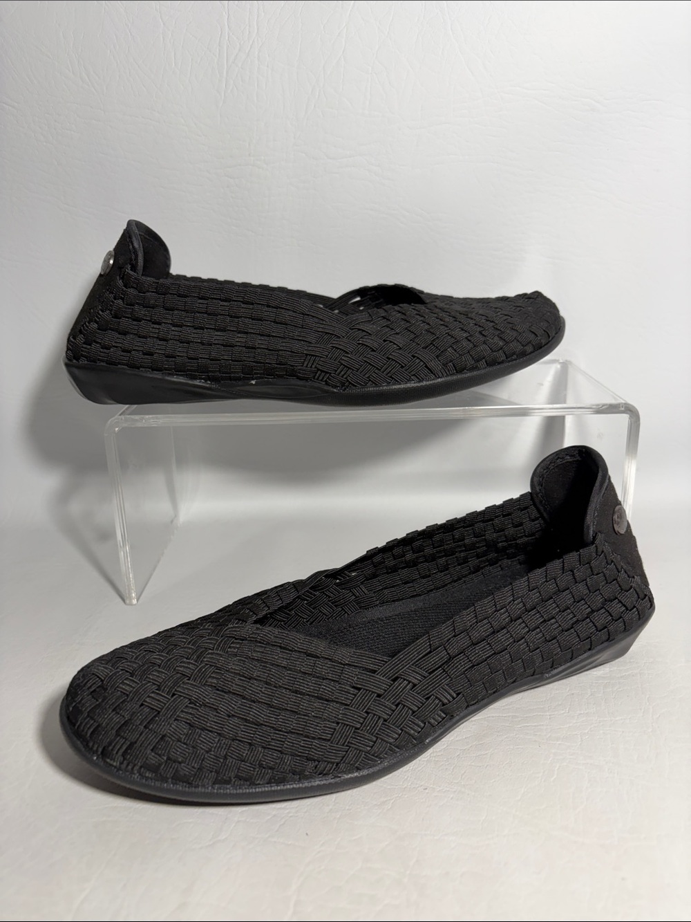bernie mev. Black Woven Slip-On Ballet Flat Size 38 or 7
